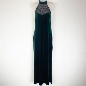 Vtg Coquette Maxi Dress 8 Velvet Floral Mesh Dark Romantic Feminine Goth Elegant